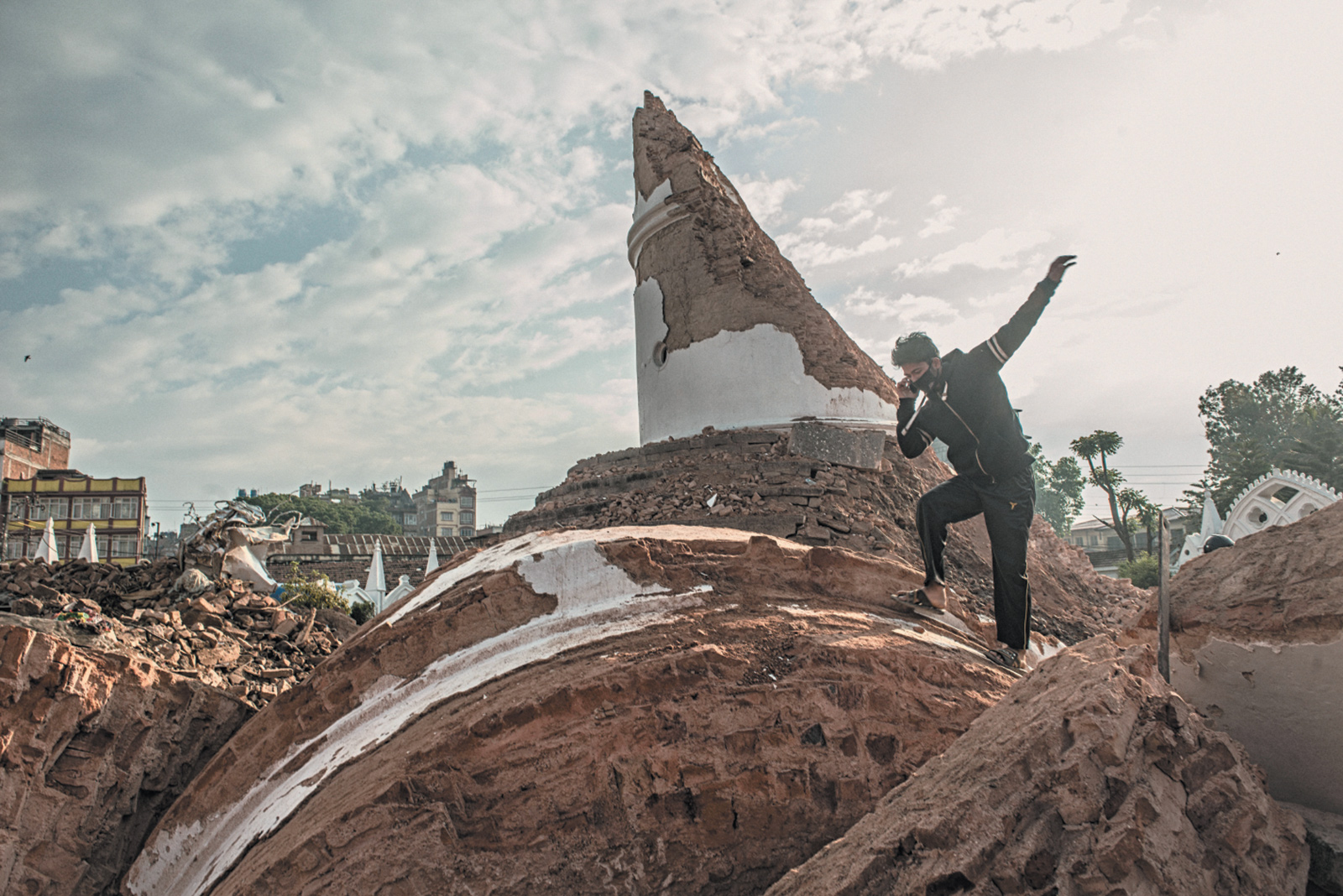 The remains of the Dharahara Tower in Kathmandu, four days after the earthquake, April 2015