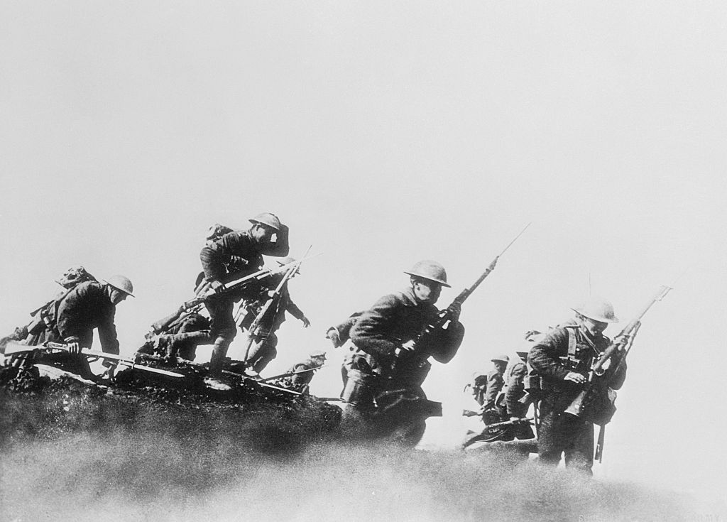 Canadian troops entering combat in World War I