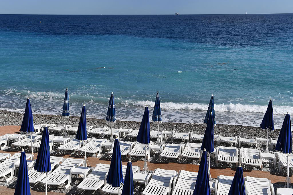 Empty beach chairs on the Promenade des Anglais, a day after the Bastille Day attack, Nice, France, July 15