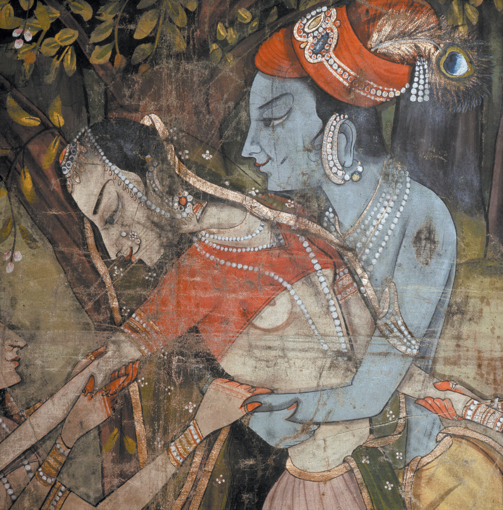 Krishna dancing with one of his gopis; detail from a nineteenth-century Indian wall hanging