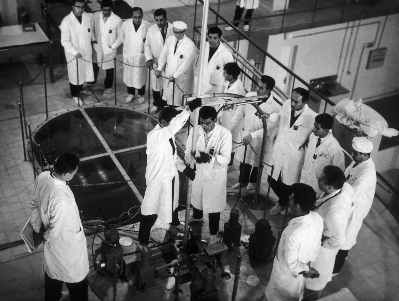 Scientists inspecting Iraq’s first nuclear reactor in Baghdad, supplied by the Soviets, February 1968