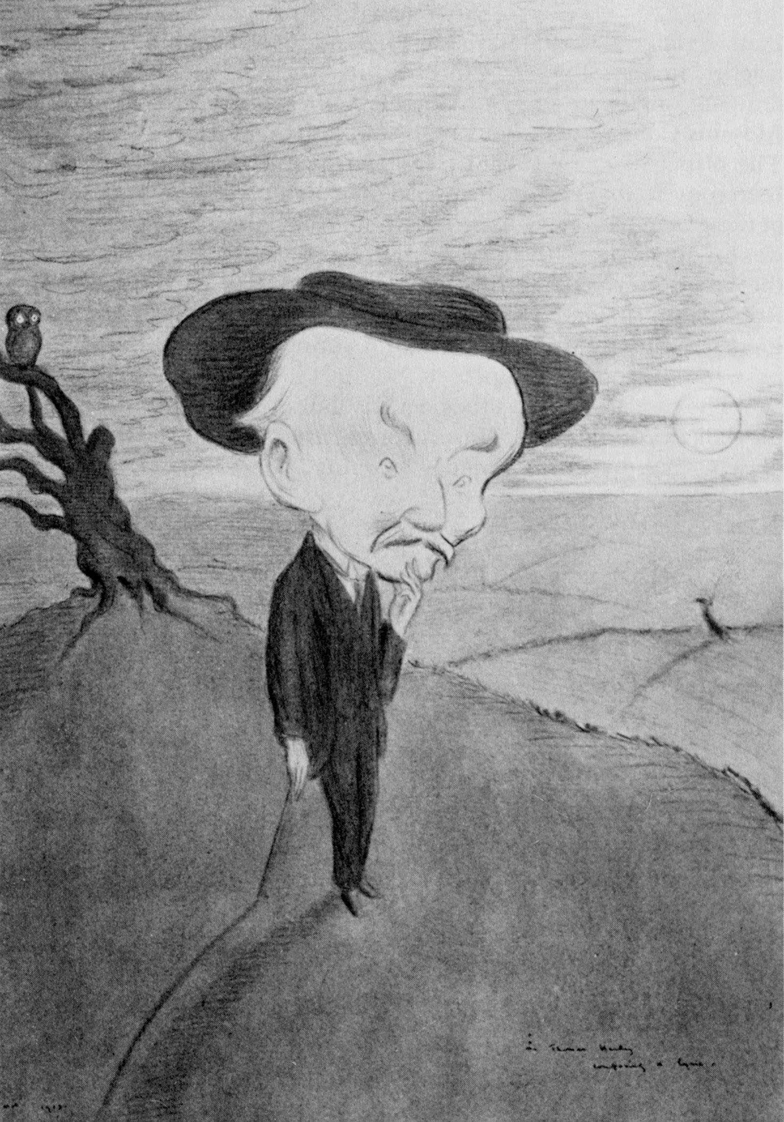 ‘Mr. Thomas Hardy composing a lyric’; drawing by Max Beerbohm, 1913