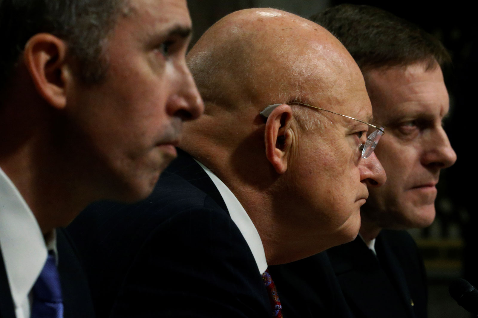 US Defense Under Secretary for Intelligence Marcel Lettre, Director of National Intelligence James Clapper, and National Security Agency Director Michael Rogers testifying before a Senate Armed Services Committee hearing on foreign cyber threats, Washington, DC, January 5, 2017