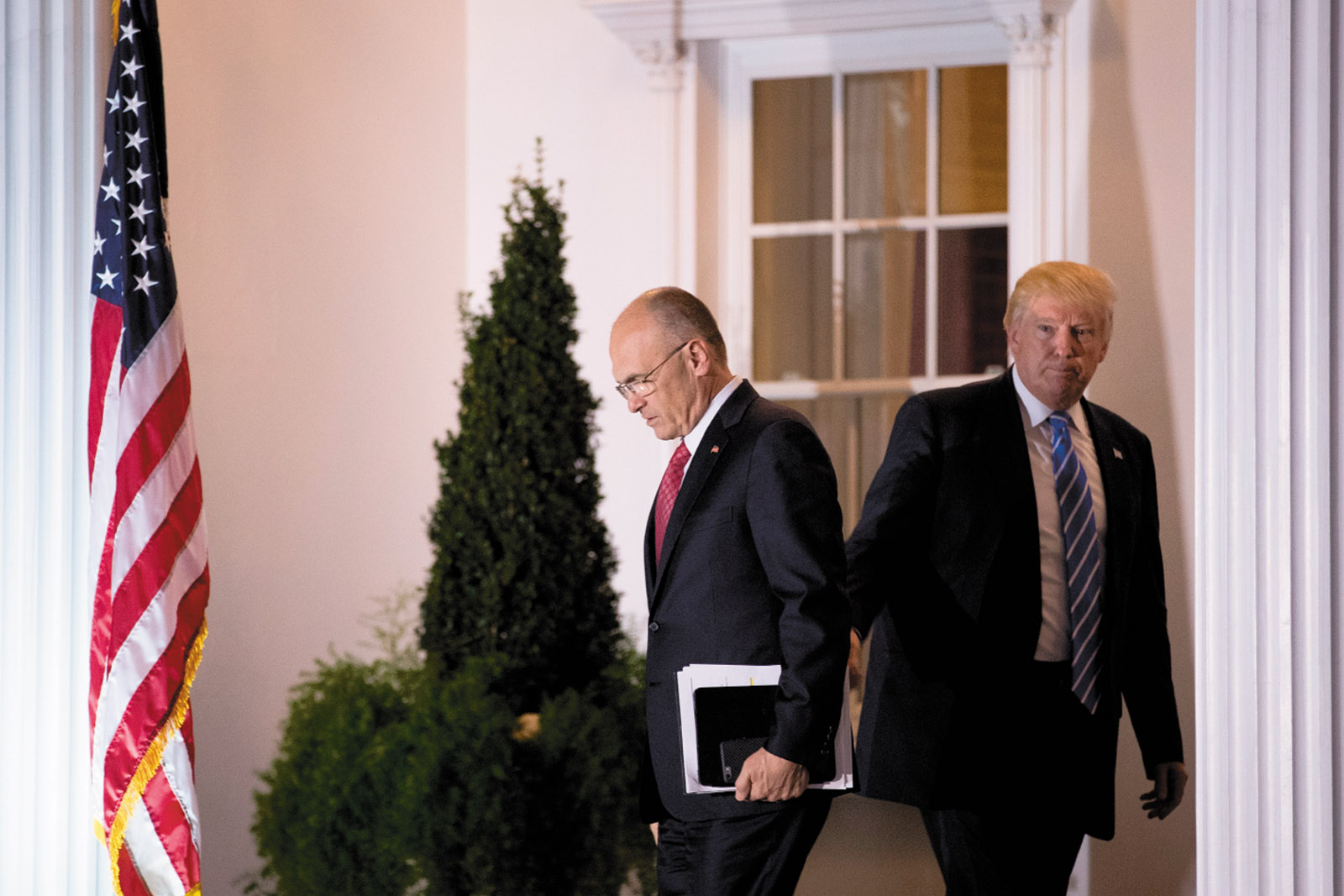 Andrew Puzder, Donald Trump’s original choice for labor secretary, leaving a meeting with President-Elect Trump at Trump International Golf Club, Bedminster Township, New Jersey, November 2016