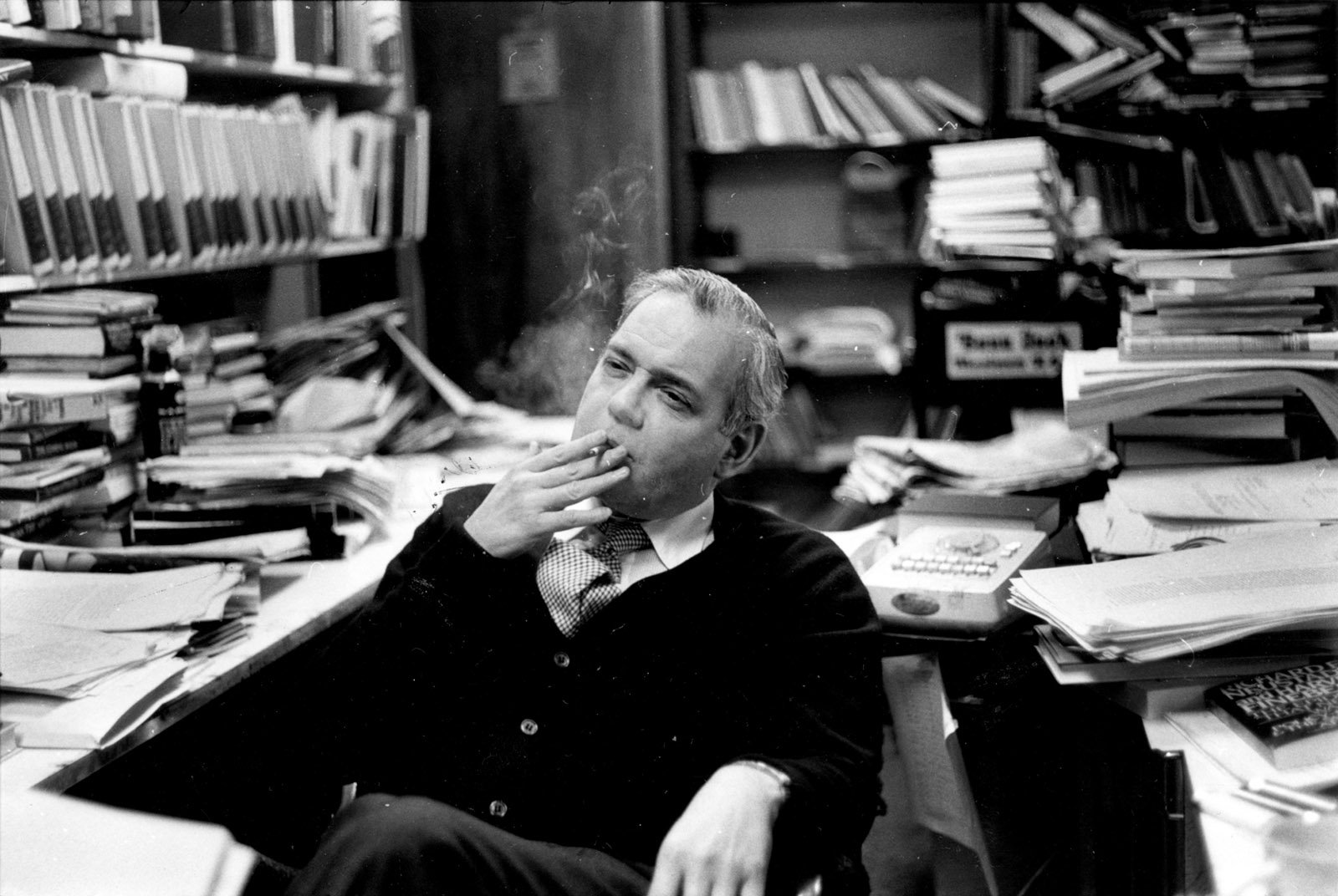 Robert B. Silvers in his office at The New York Review of Books, early 1980s