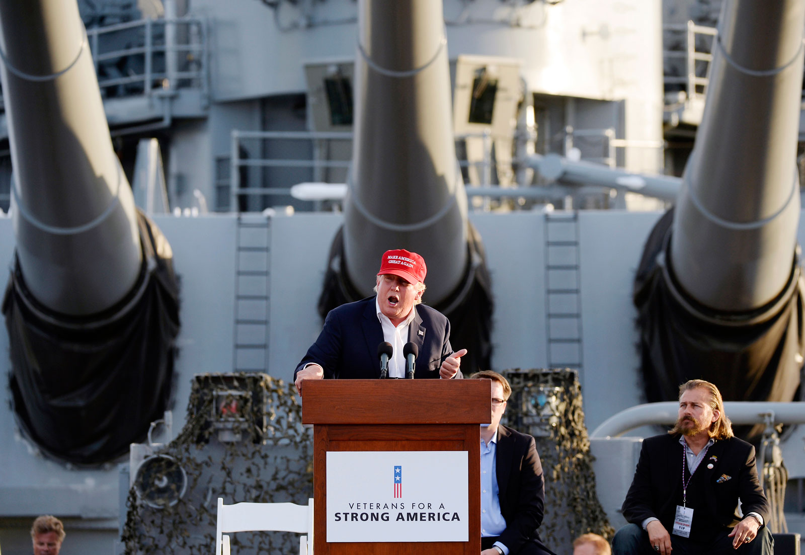 Donald Trump at a campaign event aboard the retired ship USS Iowa, Los Angeles, September 15, 2015