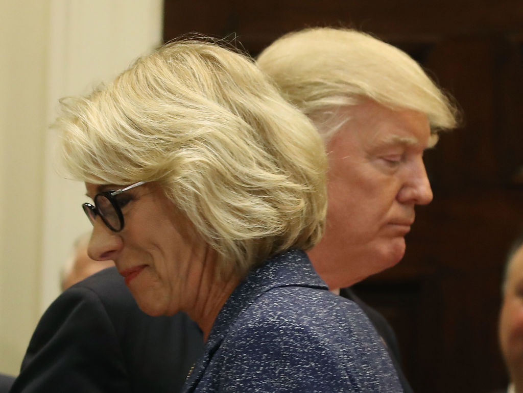 President Donald Trump and Education Secretary Betsy DeVos at the White House, April 26, 2017