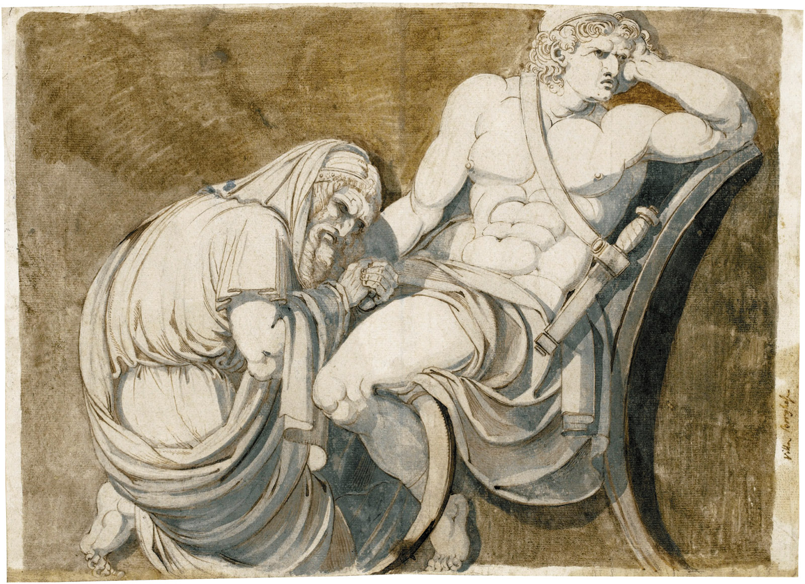 ‘King Priam Begging Achilles for the Body of Hector’; drawing by Henry Fuseli, circa 1770–1771