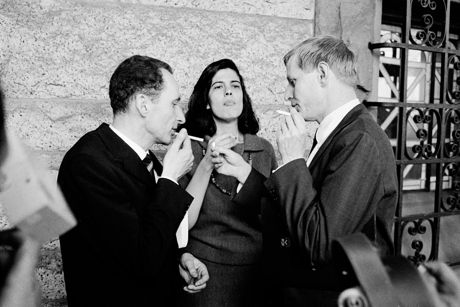 Walter Höllerer, Susan Sontag, and Hans Magnus Enzensberger, Princeton University, April 1966