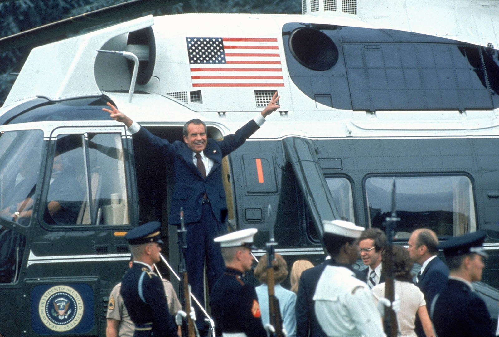 Richard Nixon leaving the White House following his resignation, August 9, 1974
