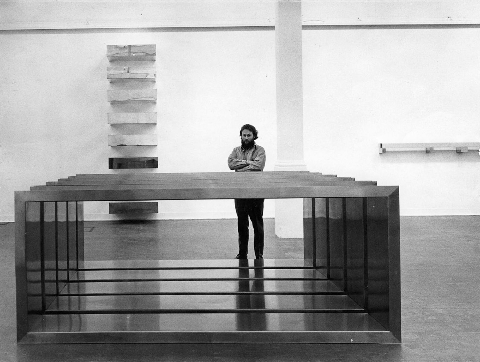 Donald Judd at an exhibition of his work at the Whitechapel Gallery, London, 1970