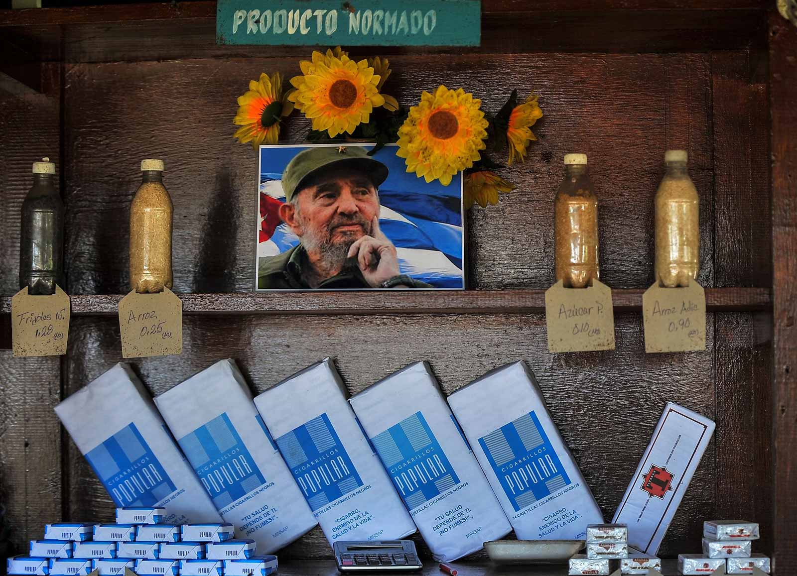 A portrait of the late Cuban leader Fidel Castro at a grocery store, Santiago de Cuba, June 20, 2017
