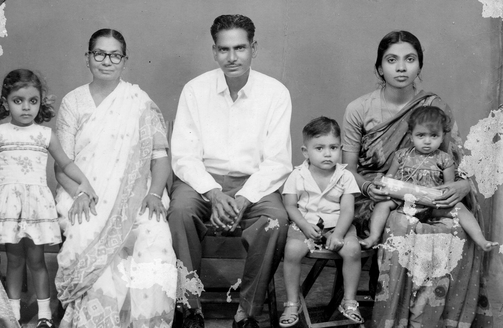 Sujatha Gidla, far left, with her family, Andhra Pradesh, India, 1966. Her mother, Manjula, is at right.