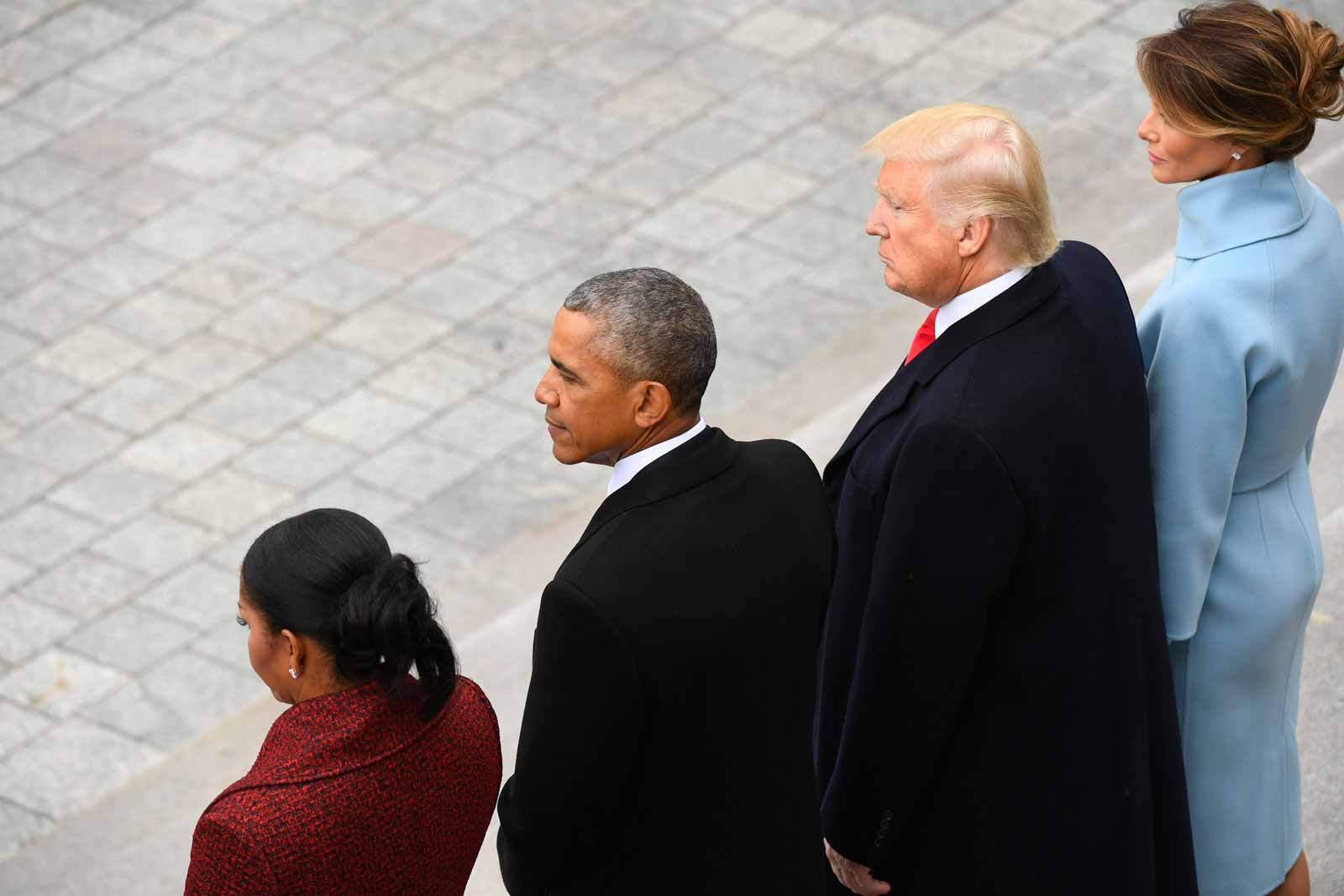 Former First Lady Michelle Obama, former President Barack Obama, President Donald Trump, and First Lady Melania Trump at the 2017 Presidential Inauguration, Washington, D.C., January 20, 2017