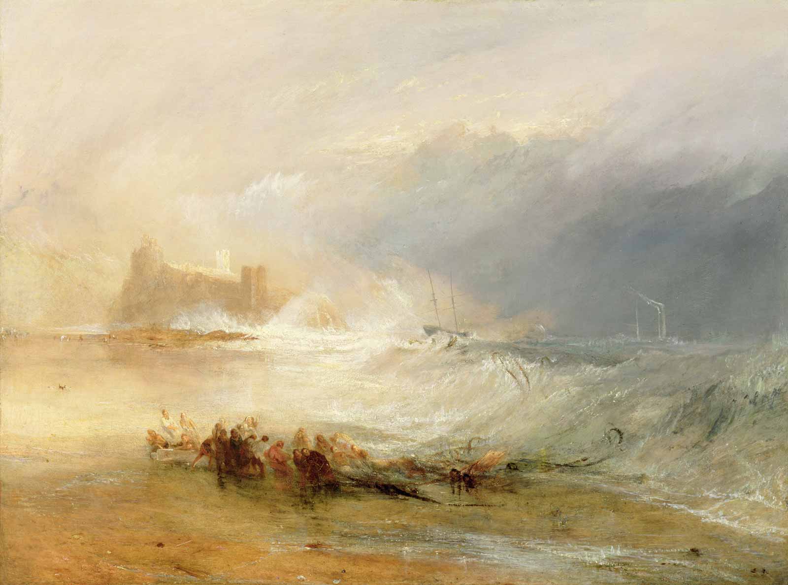J.M.W. Turner: Wreckers—Coast of Northumberland, with a Steam-Boat Assisting a Ship off Shore, 1834