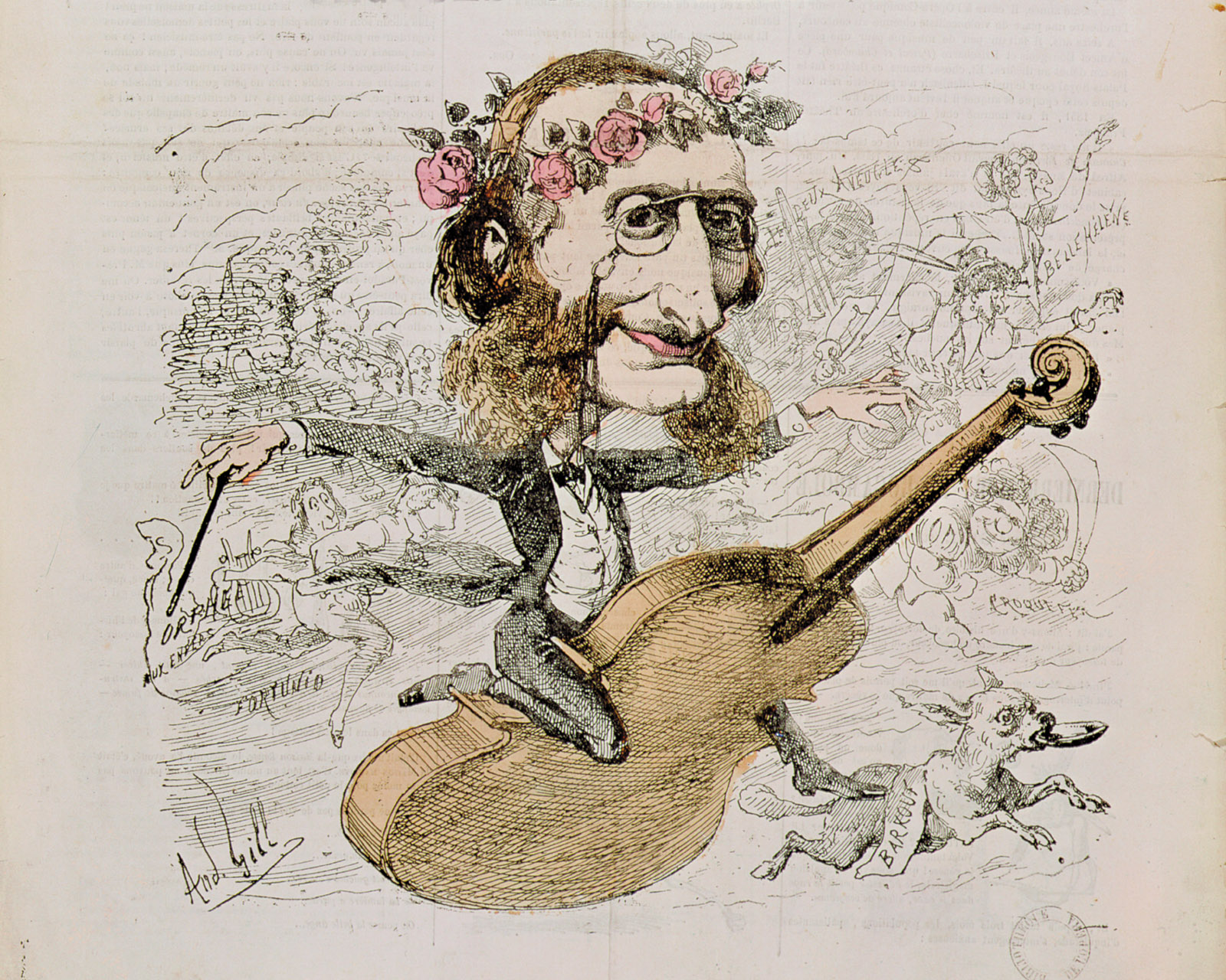 Jacques Offenbach; engraving by André Gill from the cover of La Lune, 1866