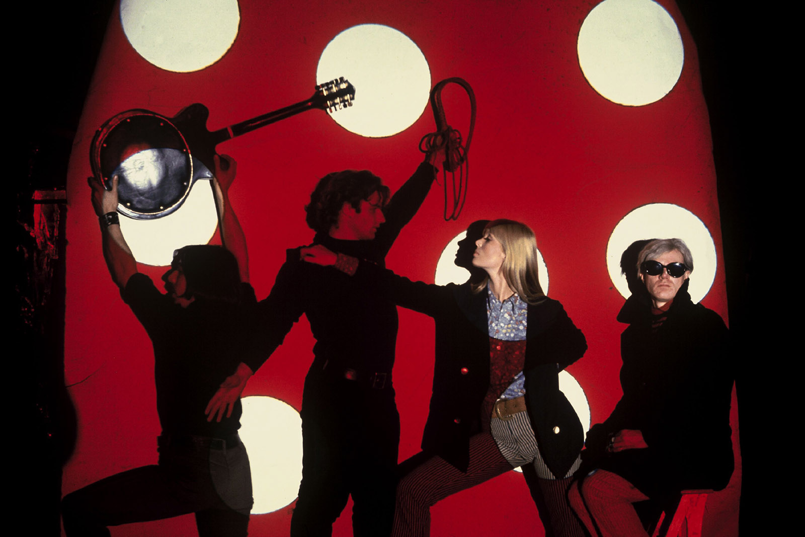 Members of the Velvet Underground John Cale and Nico, with Gerard Malaga and Andy Warhol, in New York City, circa 1966