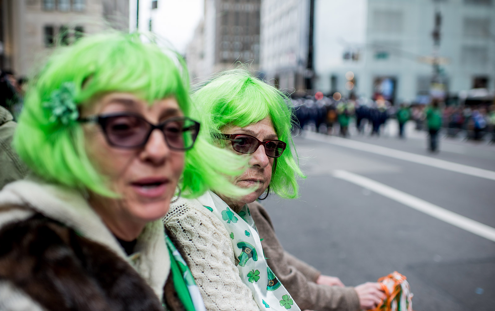 Spectators watching the St. Patrick's Day Parade, New York City, March 17, 2016