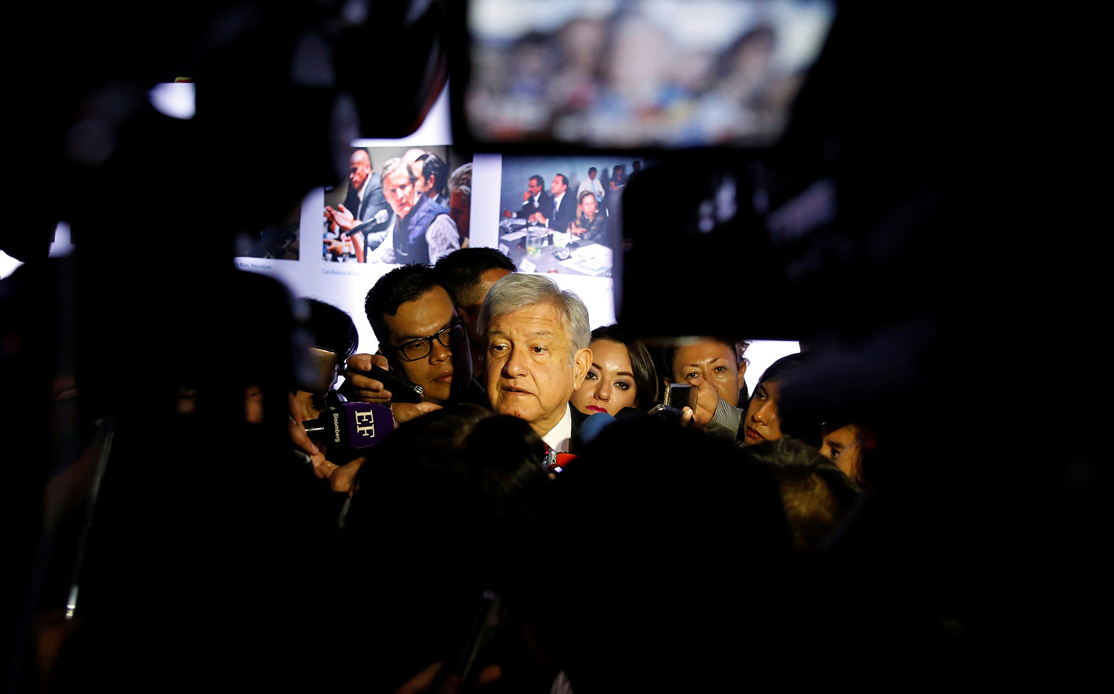 Presidential candidate Andrés Manuel López Obrador speaking to the press in Mexico City, on March 7, 2018