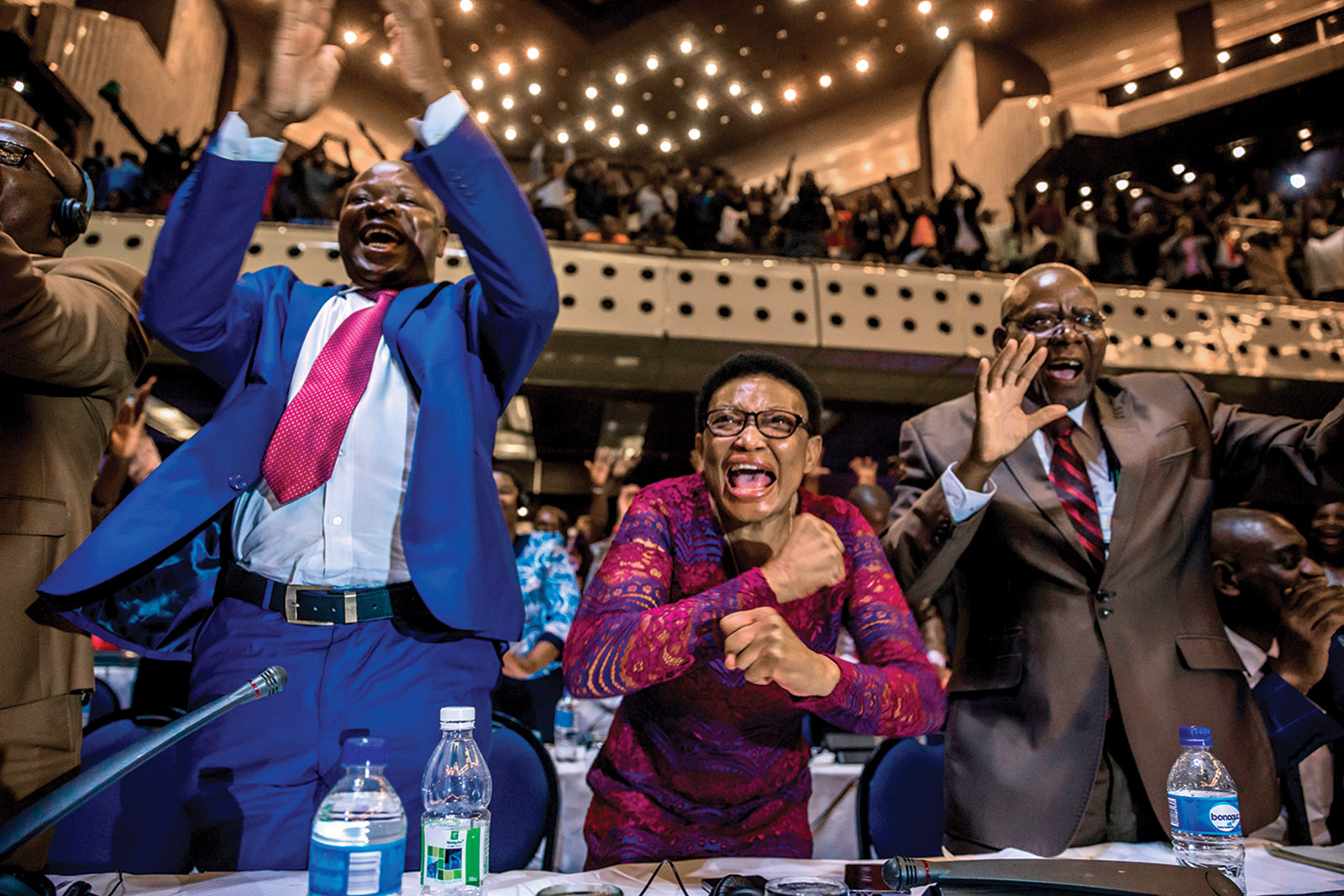 Zimbabwean members of parliament celebrating President Mugabe’s resignation, Harare, November 21, 2017