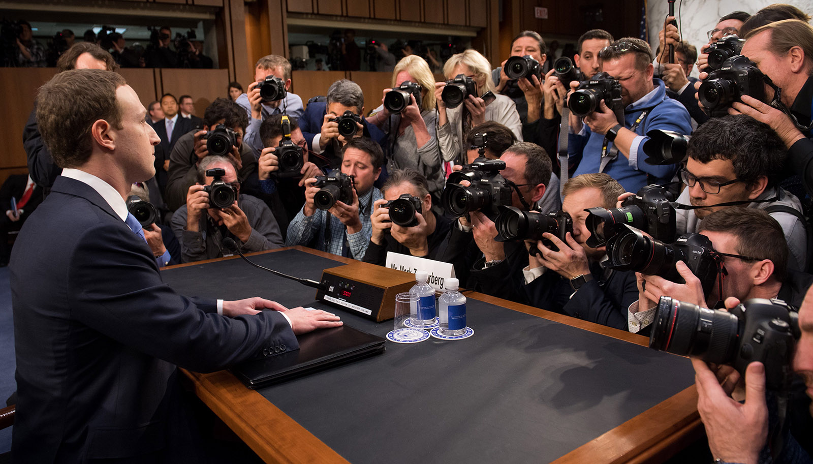 Facebook’s Mark Zuckerberg appearing before a Senate hearing on Capitol Hill in Washington, D.C., April 10, 2018