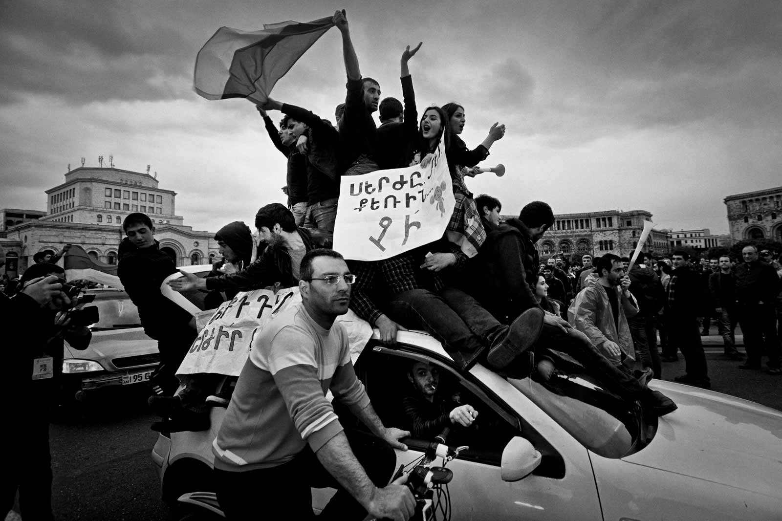 Demonstrators at Republic Square, Yerevan, Armenia, April 20, 2018