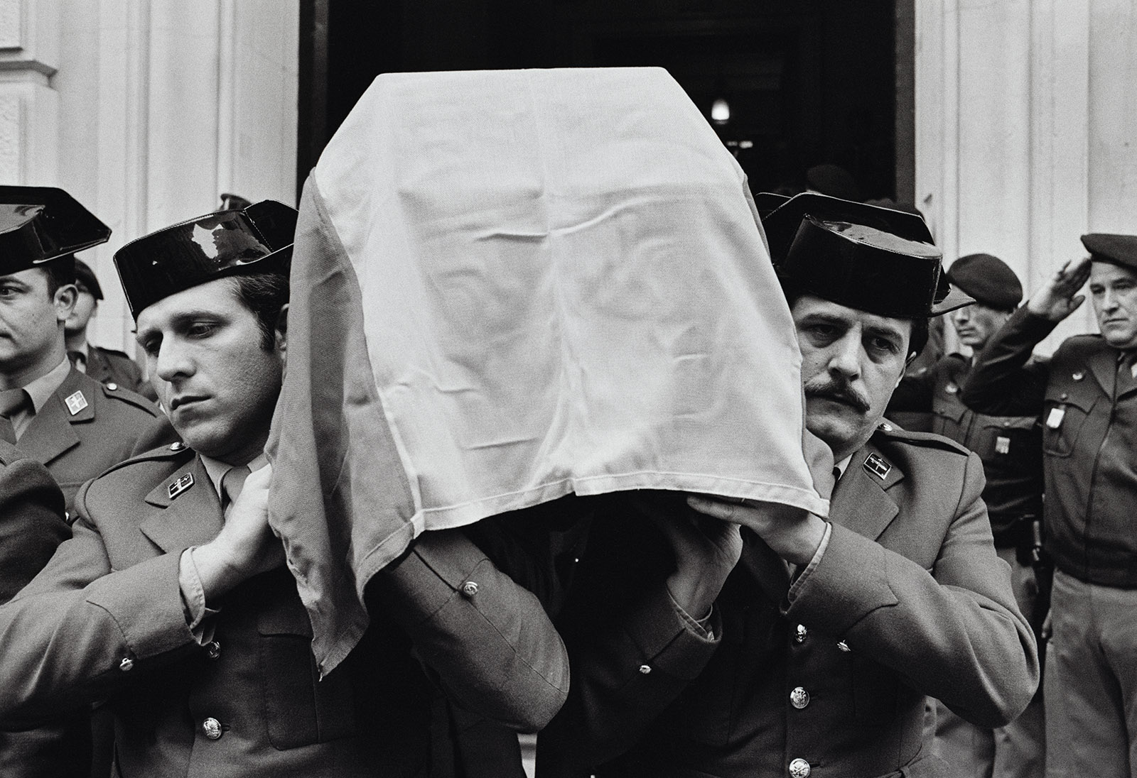 The funeral of three Guardia Civil police officers killed by the Basque separatist group ETA, Spain (date unknown, likely mid to late 1970s)