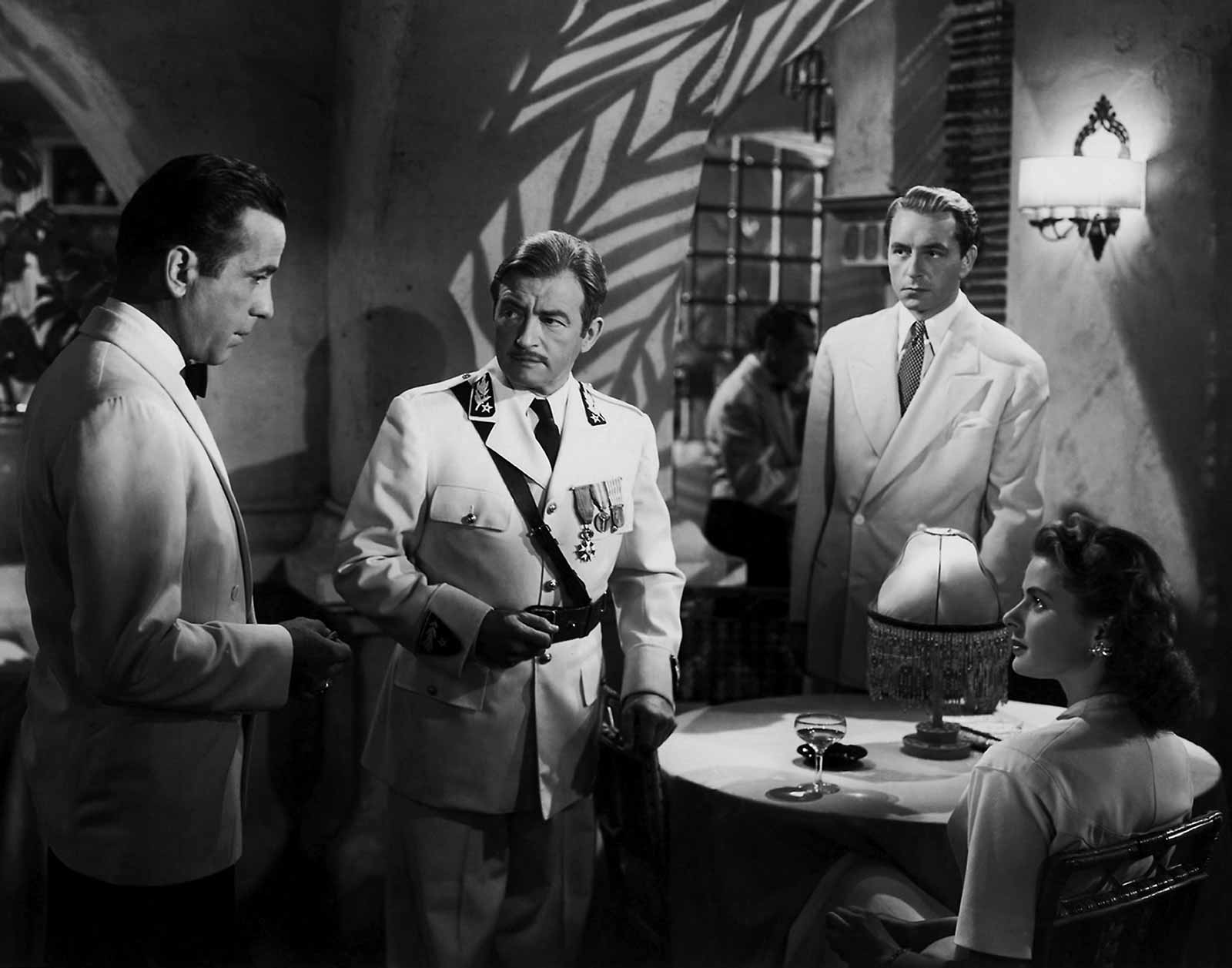 Humphrey Bogart, Claude Rains, Paul Henreid, and Ingrid Bergman in Casablanca, 1942 