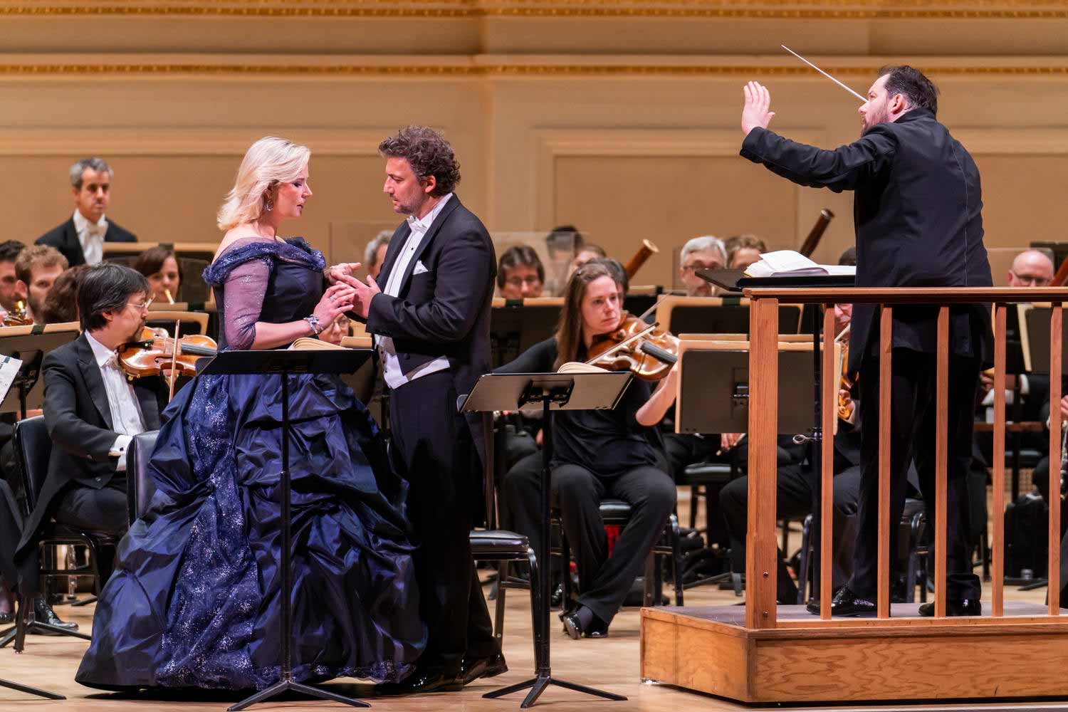 Camilla Nylund and Jonas Kaufmann performing Tristan and Isolde, with conductor Andris Nelsons and the Boston Symphony Orchestra, Carnegie Hall, New York City, April 12, 2018