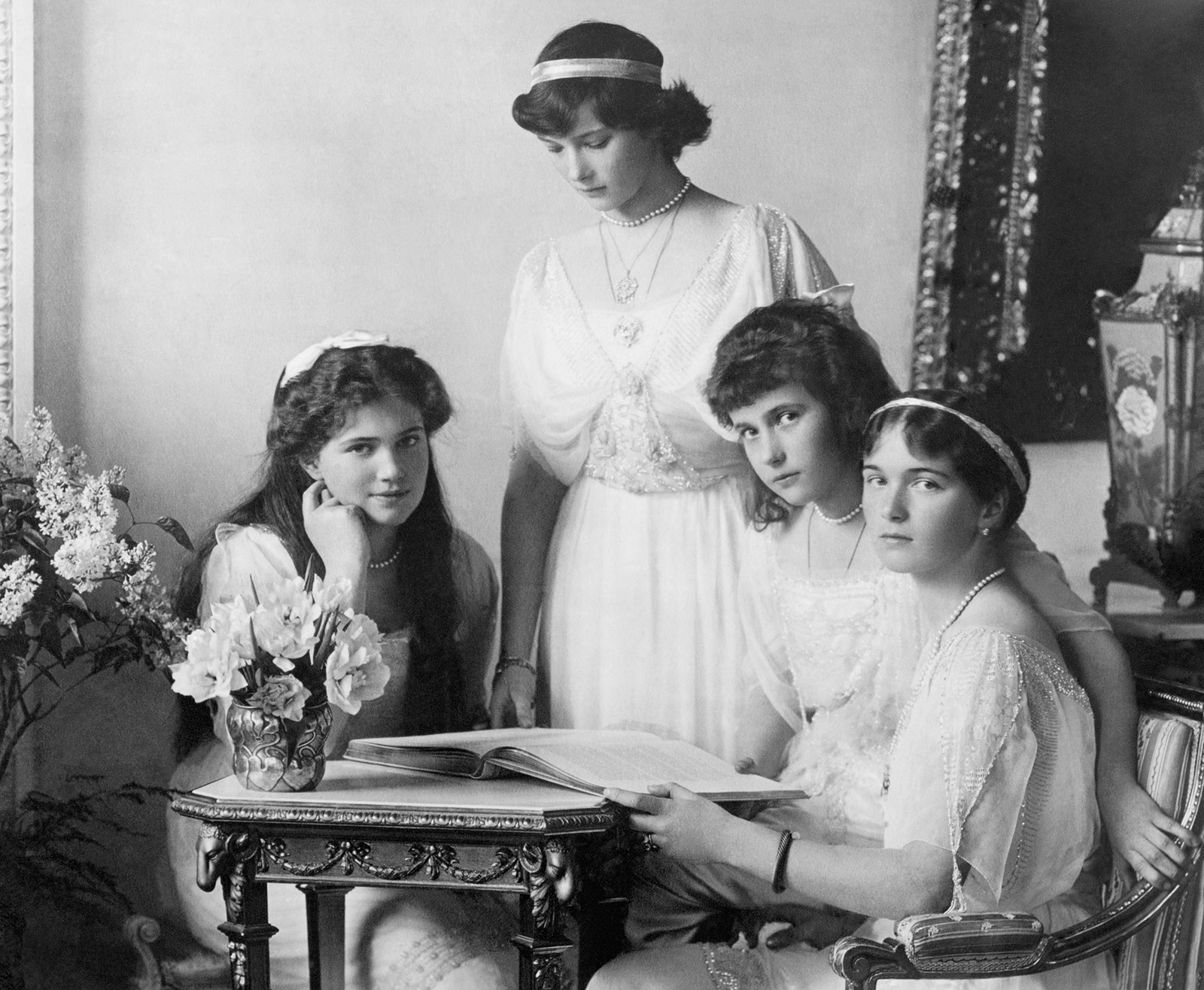 The daughters of Tsar Nicholas II—Marie, Tatiana, Anastasia, and Olga—Russia, circa 1915