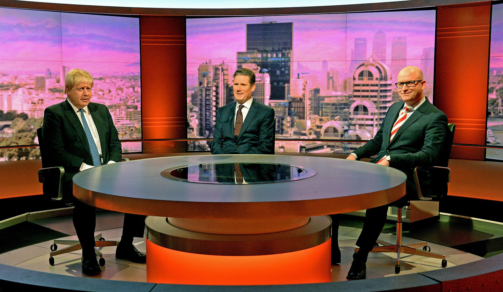 British Foreign Secretary Boris Johnson, Labour’s Brexit spokesman Sir Keir Starmer, and United Kingdom Independence Party leader Paul Nuttall during filming for the BBC’s current affairs program The Andrew Marr Show, London, December 4, 2016