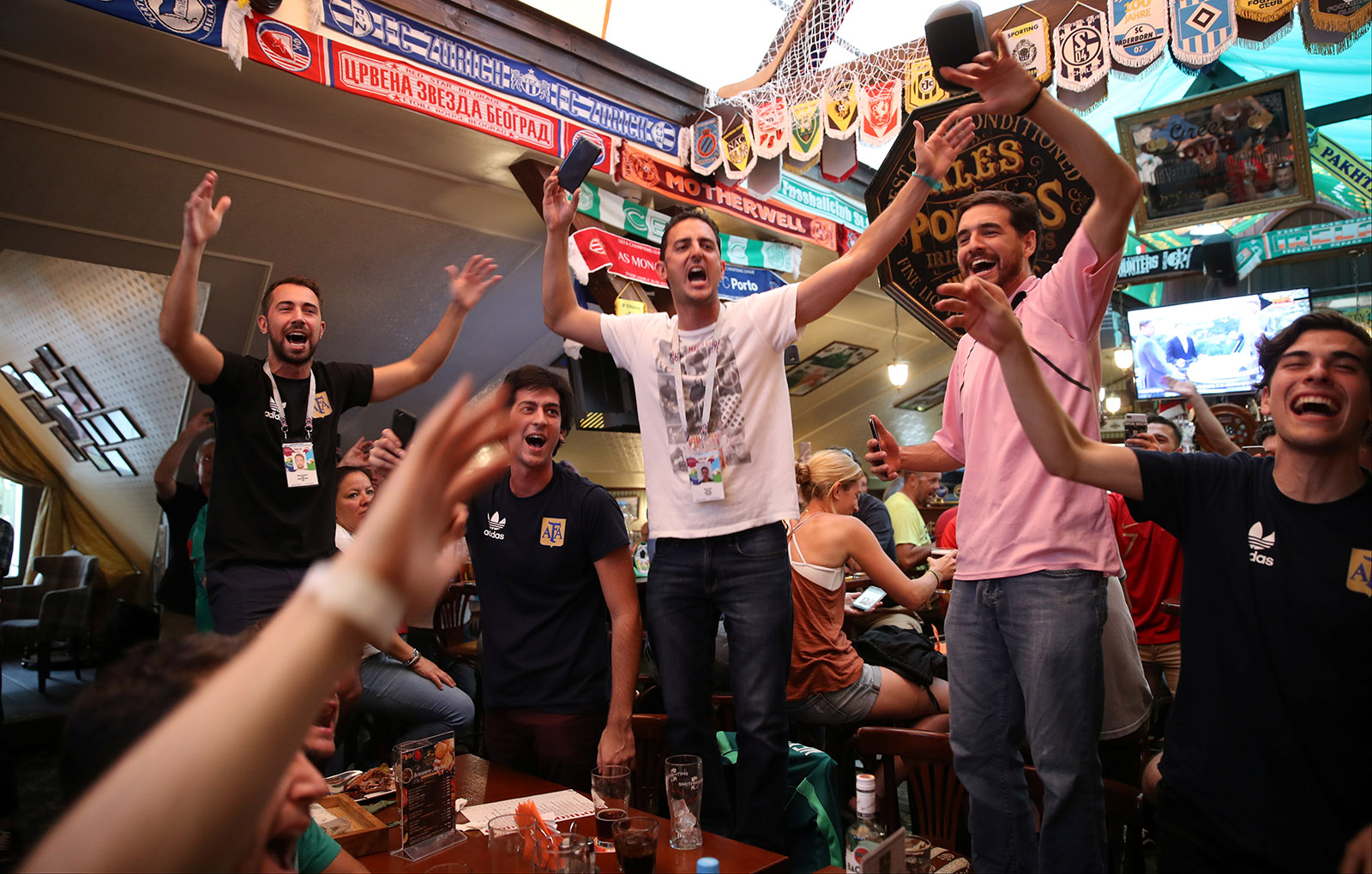 Fans watching Belgium play Panama in an Irish bar in Moscow, Russia, June 18, 2018