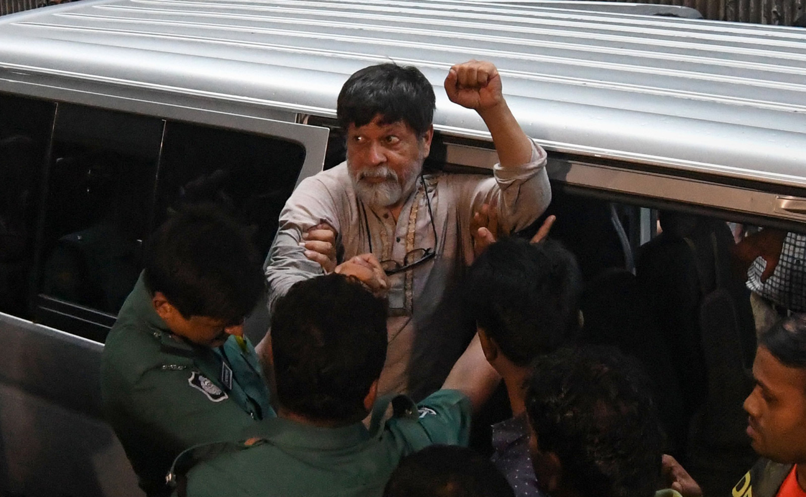 Photojournalist Shahidul Alam arriving for a court appearance following his arrest after a student protest, Dhaka, August 6, 2018