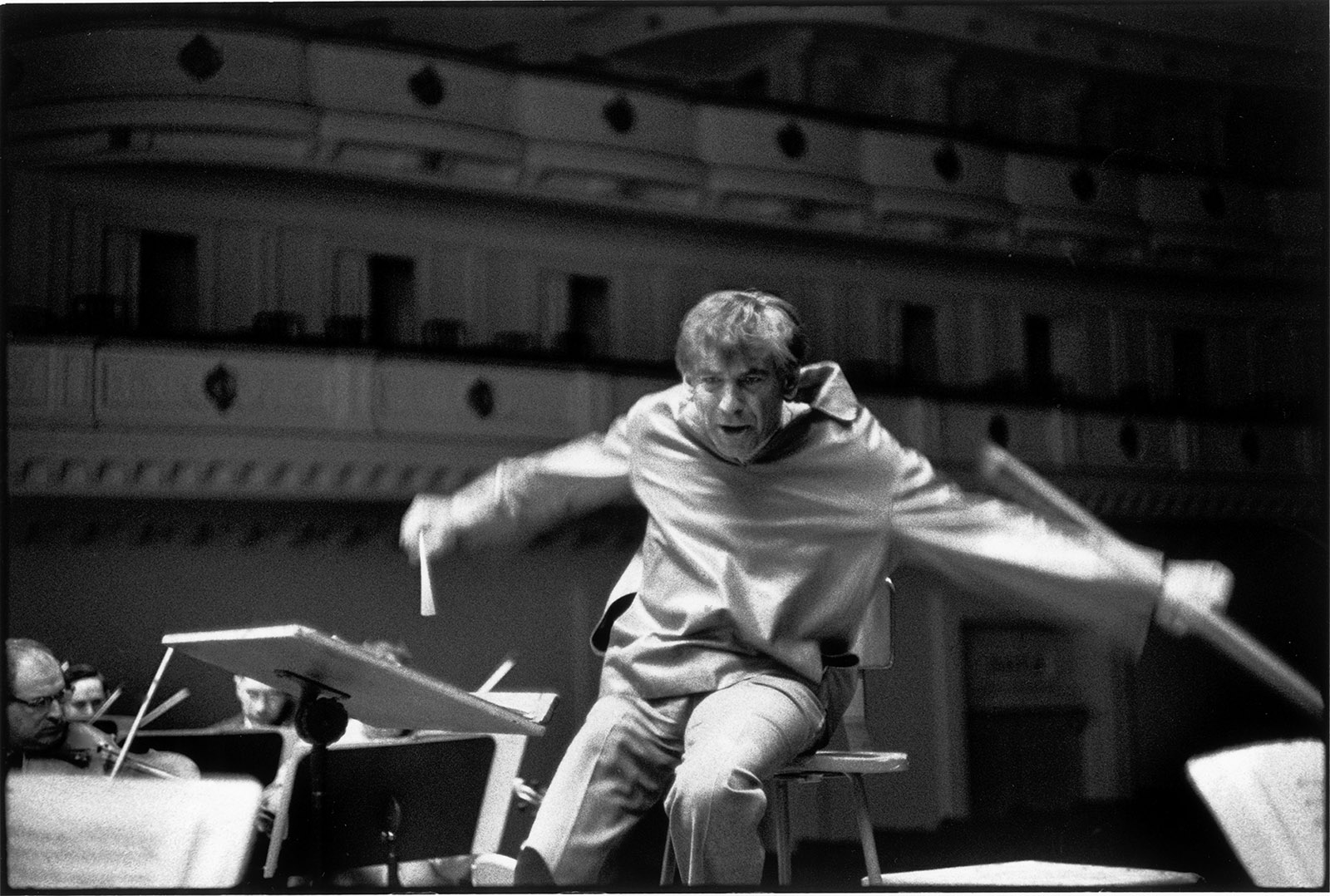 Leonard Bernstein conducting the New York Philharmonic at Carnegie Hall, 1960; photograph by Henri Cartier-Bresson