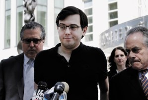 Martin Shkreli, the former head of Turing Pharmaceuticals, outside the federal courthouse in Brooklyn after he was found guilty of fraud, August 2017