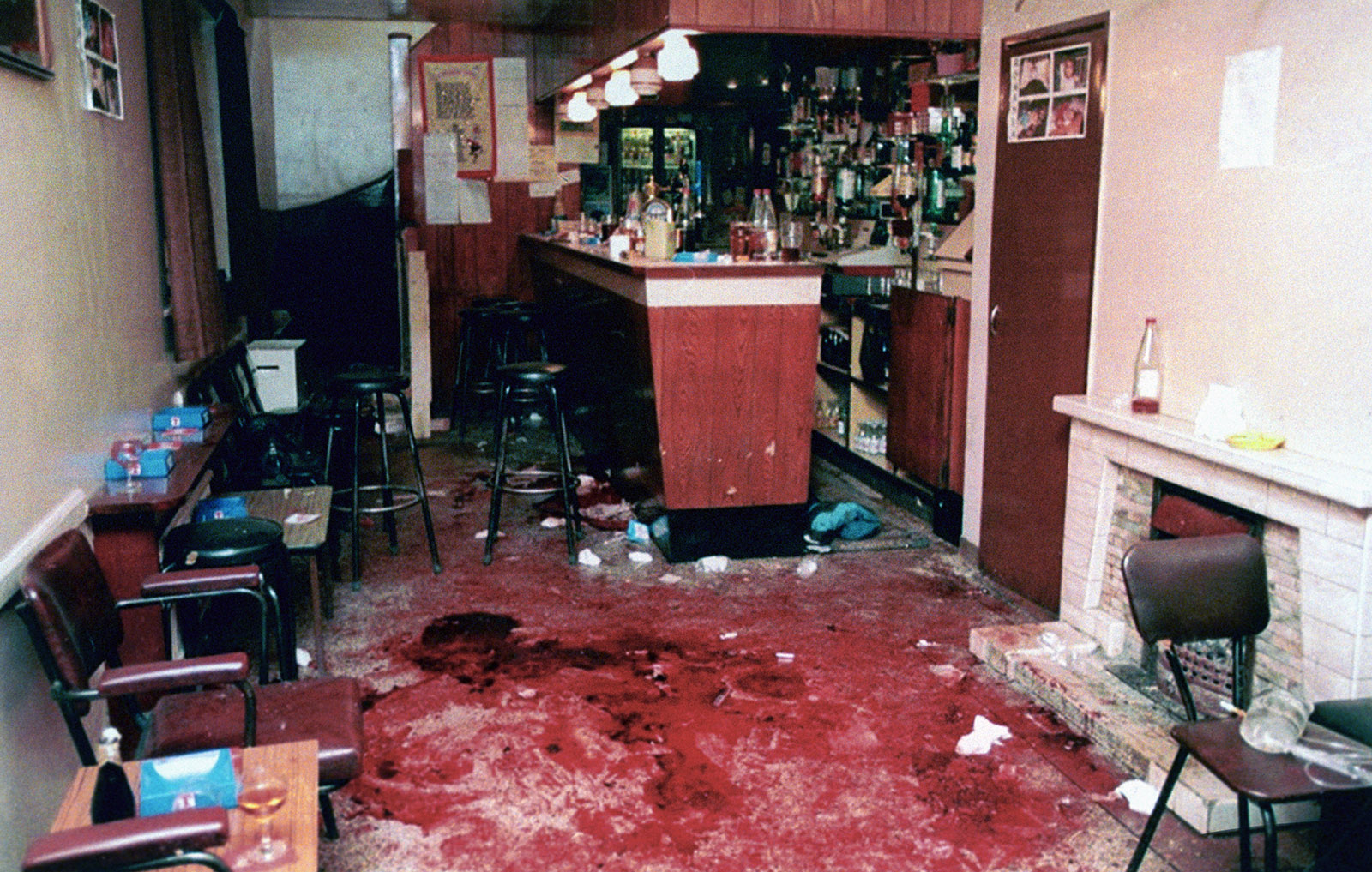 The scene at Heights Bar, Loughinisland, after six men were shot dead by Loyalist paramilitaries, June 18, 1994
