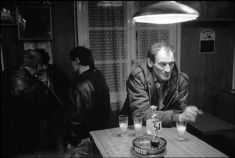 Workers relaxing in a local bar, Sangatte, Pas-de-Calais, northern France, 1989