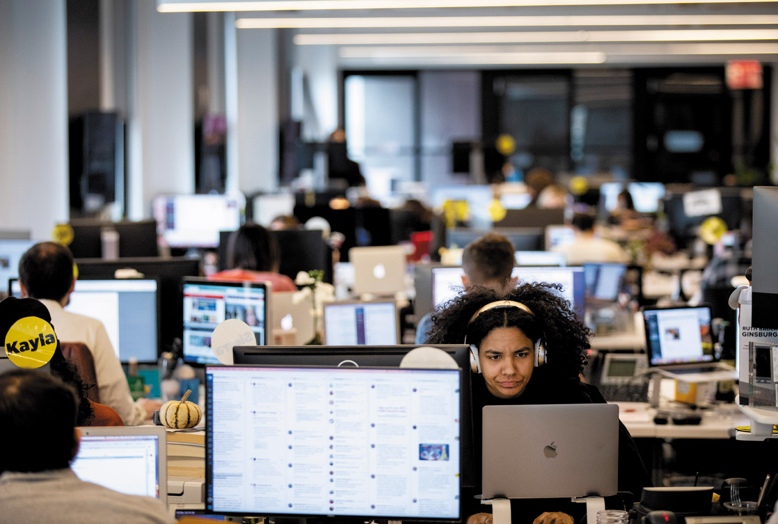 Members of the BuzzFeed staff at the company’s headquarters a month before major layoffs were announced, New York City, December 2018