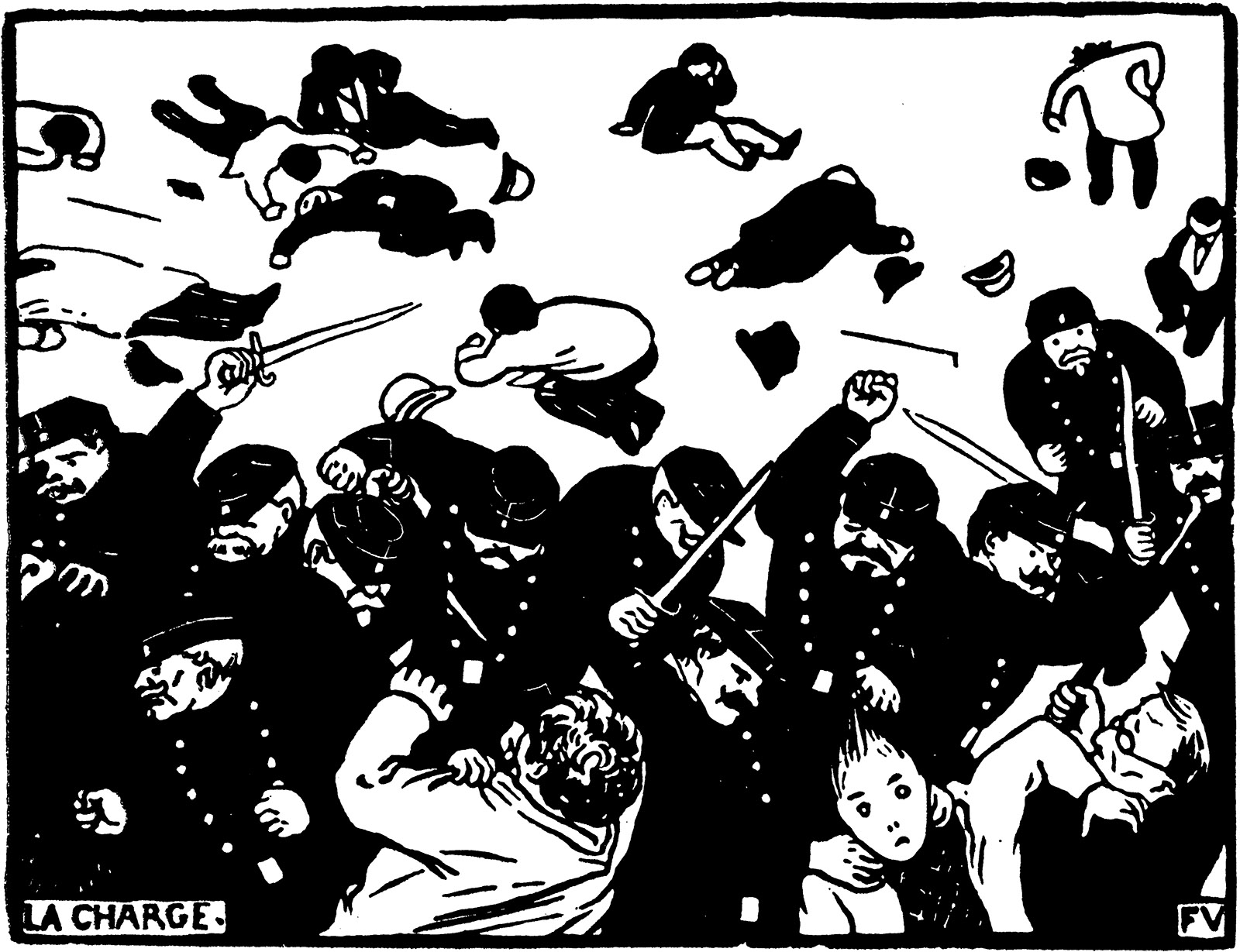 Drawing of people fighting