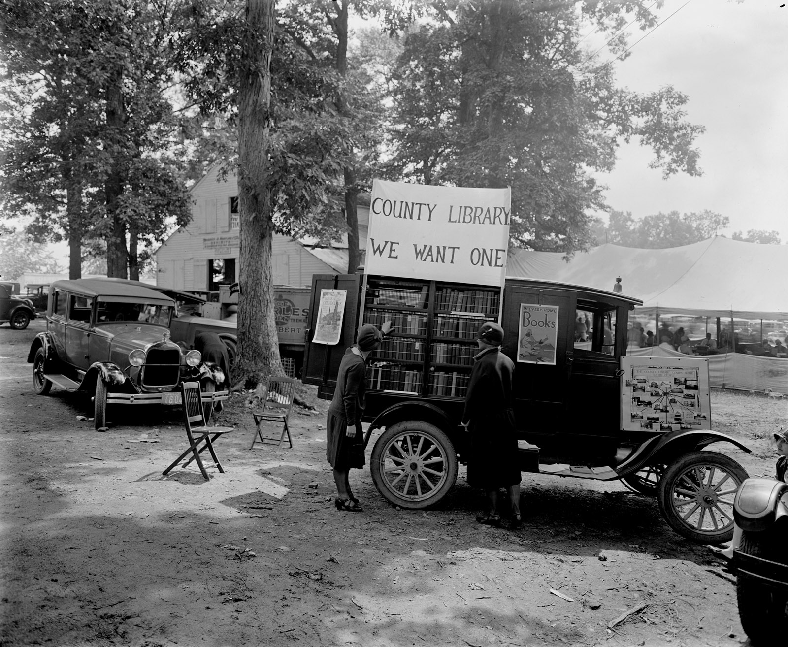 A bookmobile at the Rockville Fair in Maryland, 1928