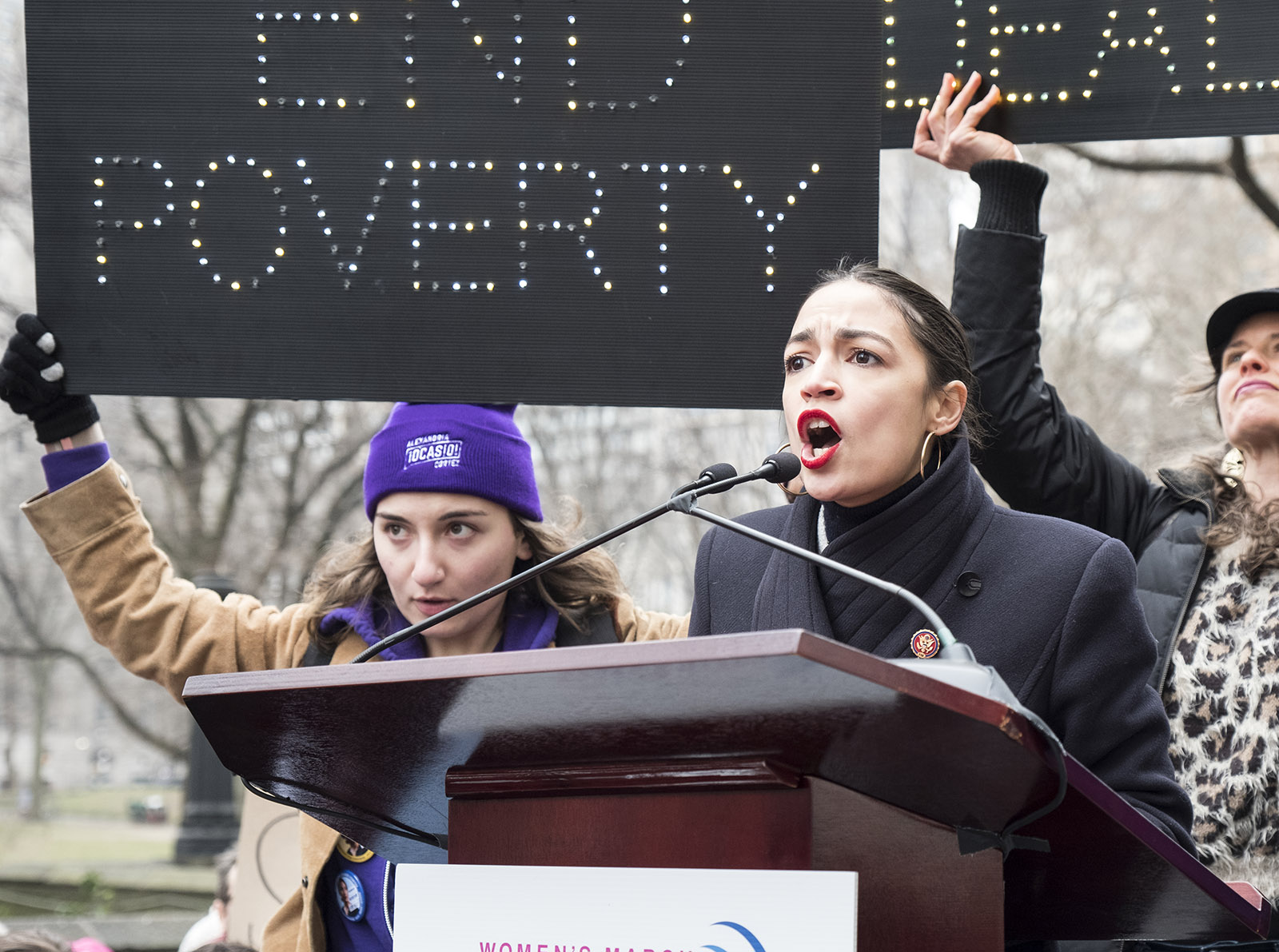 Rep. Alexandria Ocasio-Cortez, Democrat of New York, addressing the third annual Women’s March, New York City, January 19, 2019