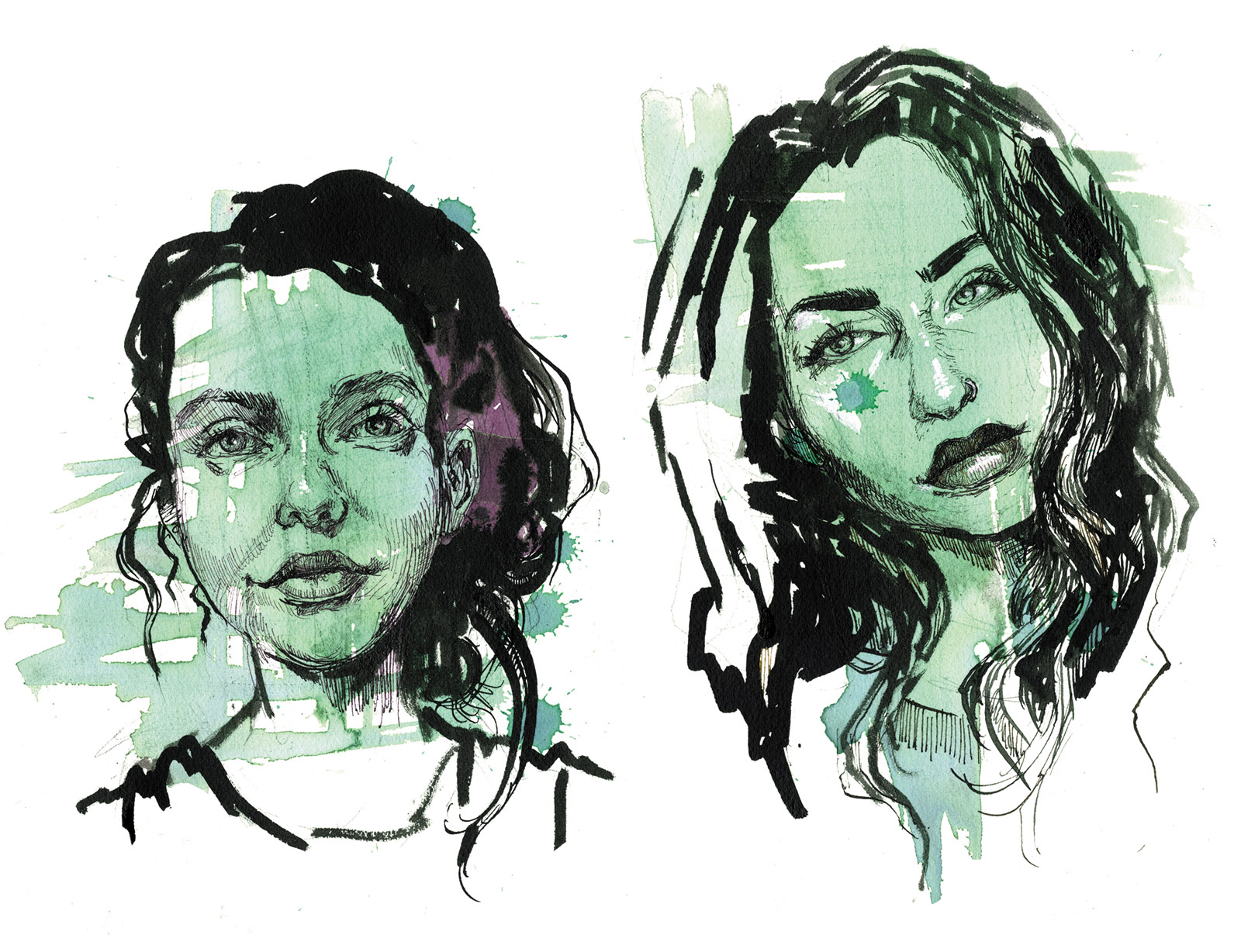 drawings of Molly Smith and Juno Mac