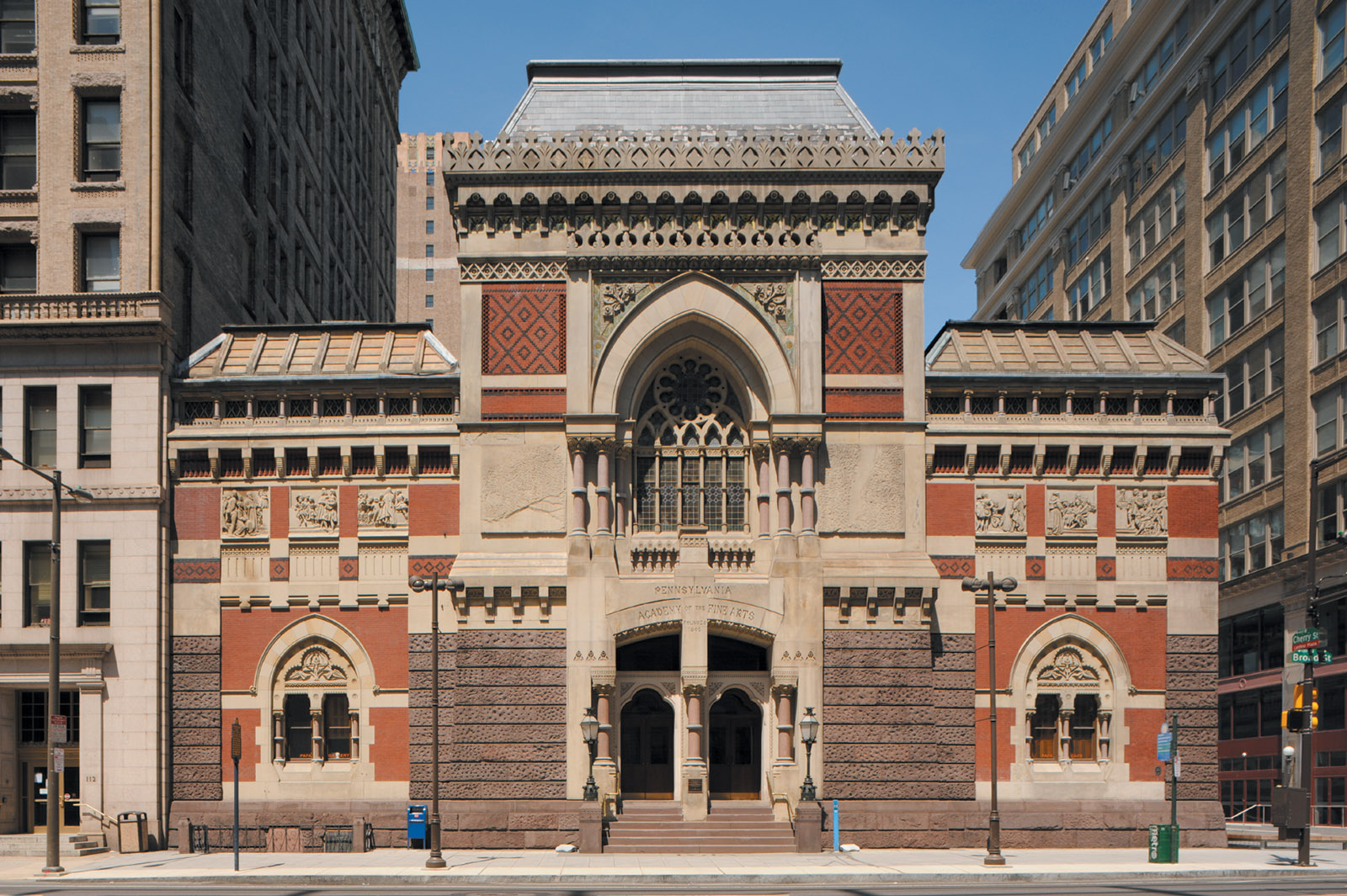 The front façade of the Pennsylvania Academy of the Fine Arts, Philadelphia; designed by Frank Furness, 1871–1876