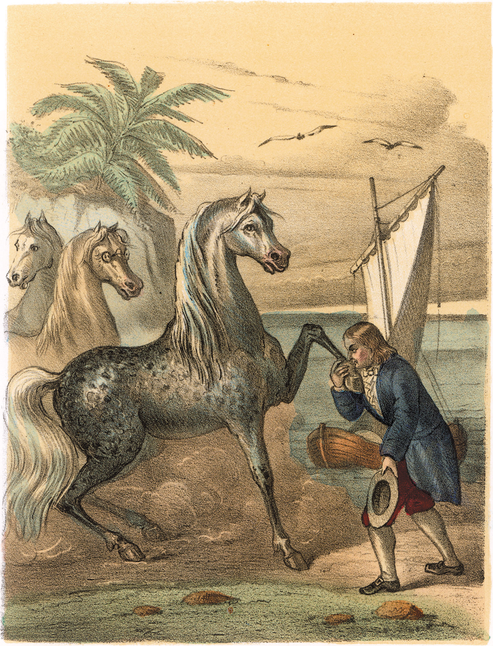 Gulliver leaving Houyhnhnms, illustration from Jonathan Swift’s Gulliver’s Travels