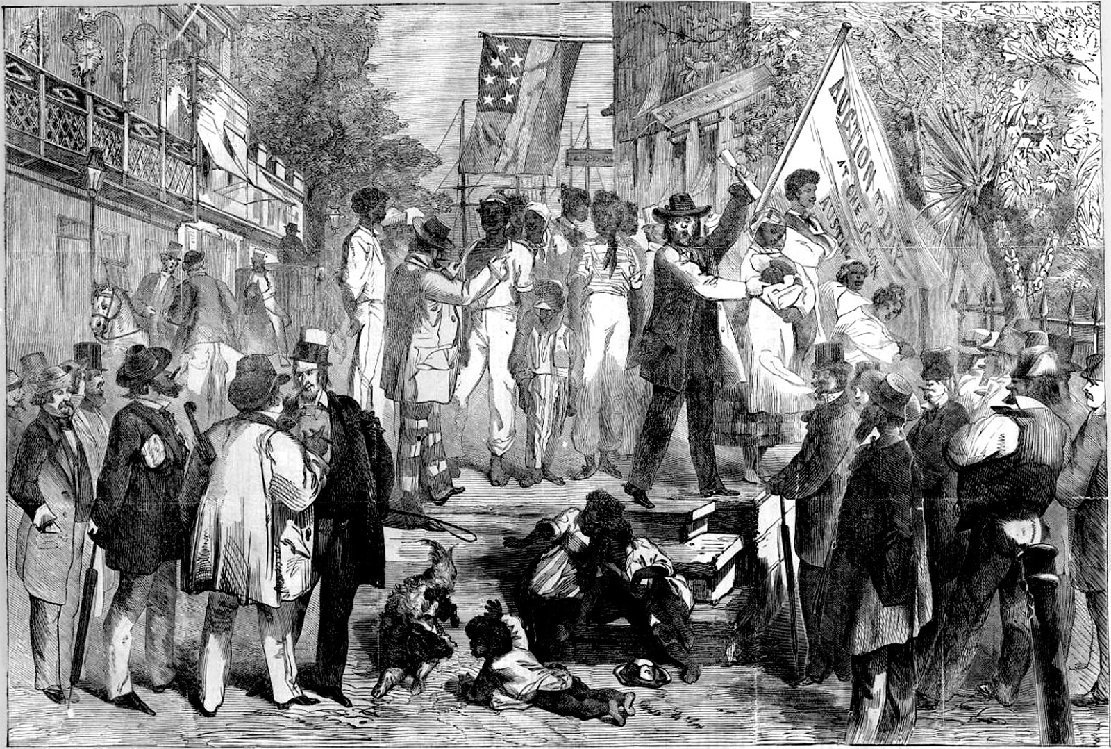 A slave auction in Austin, Texas; illustration from Harper’s Weekly, 1861