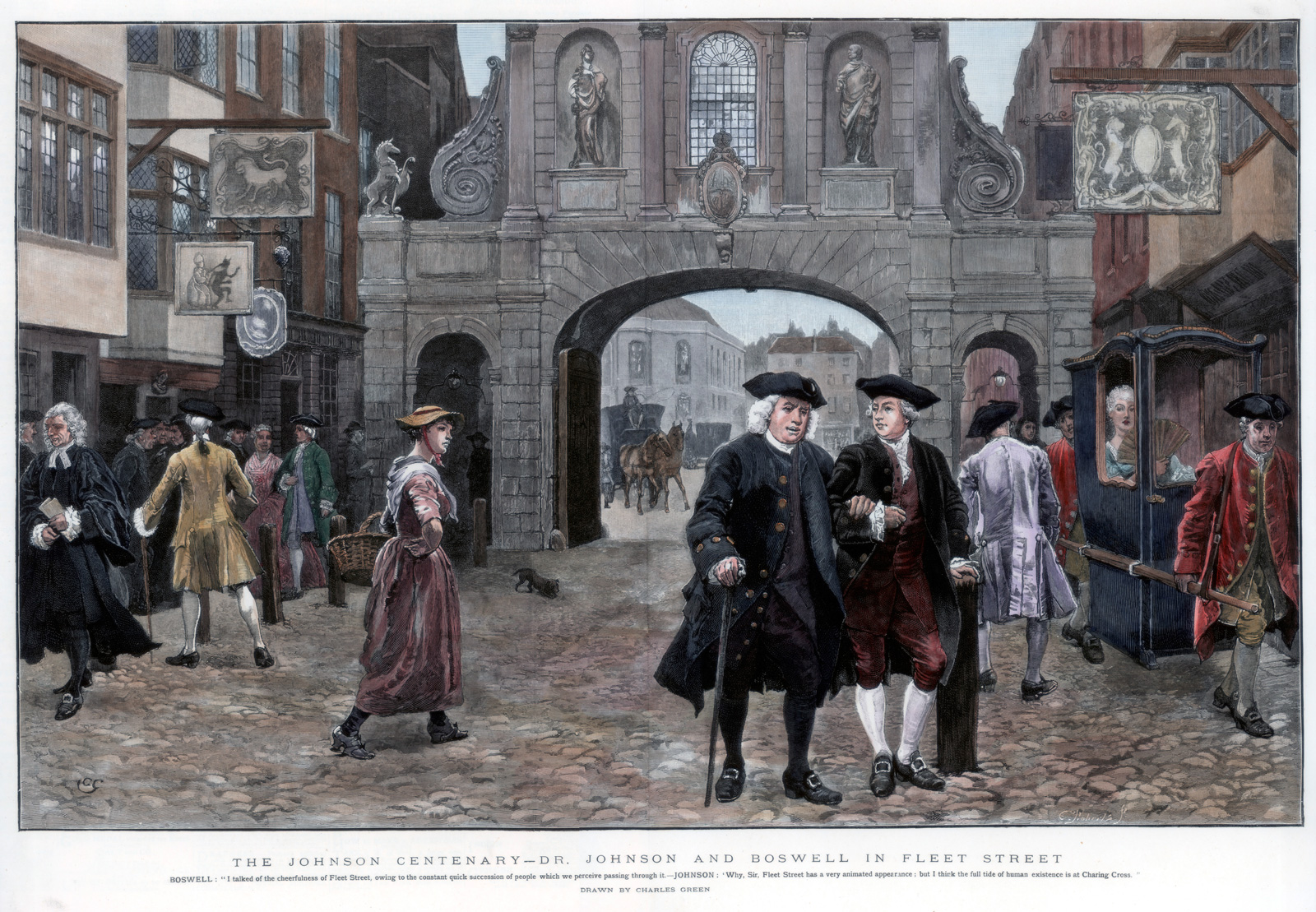 A print of Samuel Johnson walking with James Boswell, published in The Graphic, December 1884  