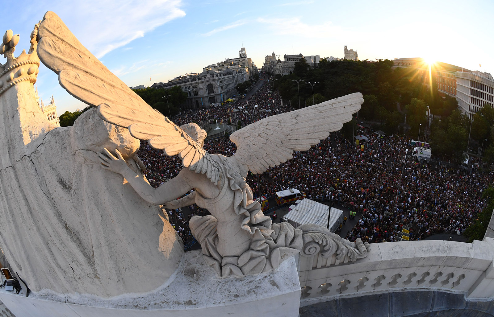 A view of Cibeles Square taken during the annual Pride parade in Madrid, Spain, July 6, 2019