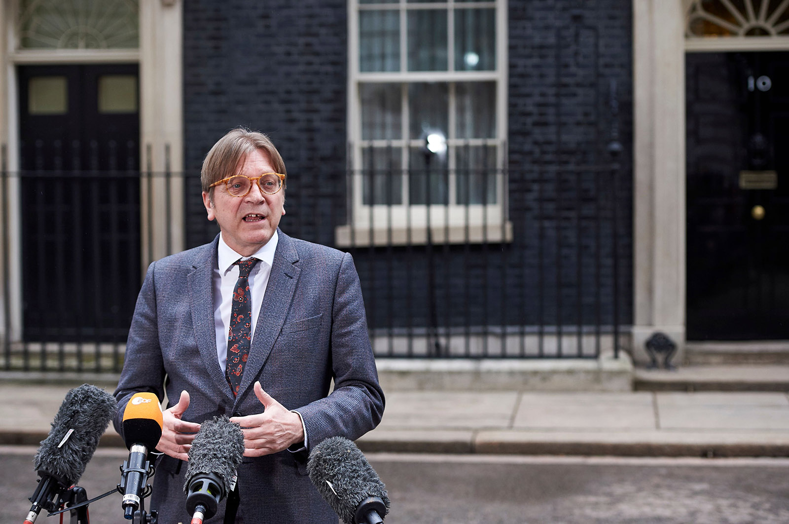 Guy Verhofstadt, the European Parliament’s Brexit coordinator, speaking to the press in Downing Street, London, March 6, 2018