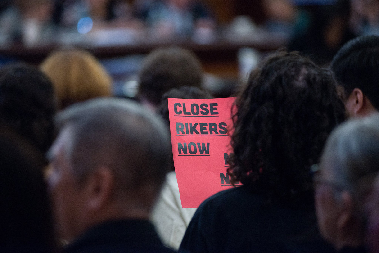 Audience members at the New York City Council hearing on the closure of the Rikers Island Jail and the building of four borough-based jails, New York City Hall, September 5, 2019