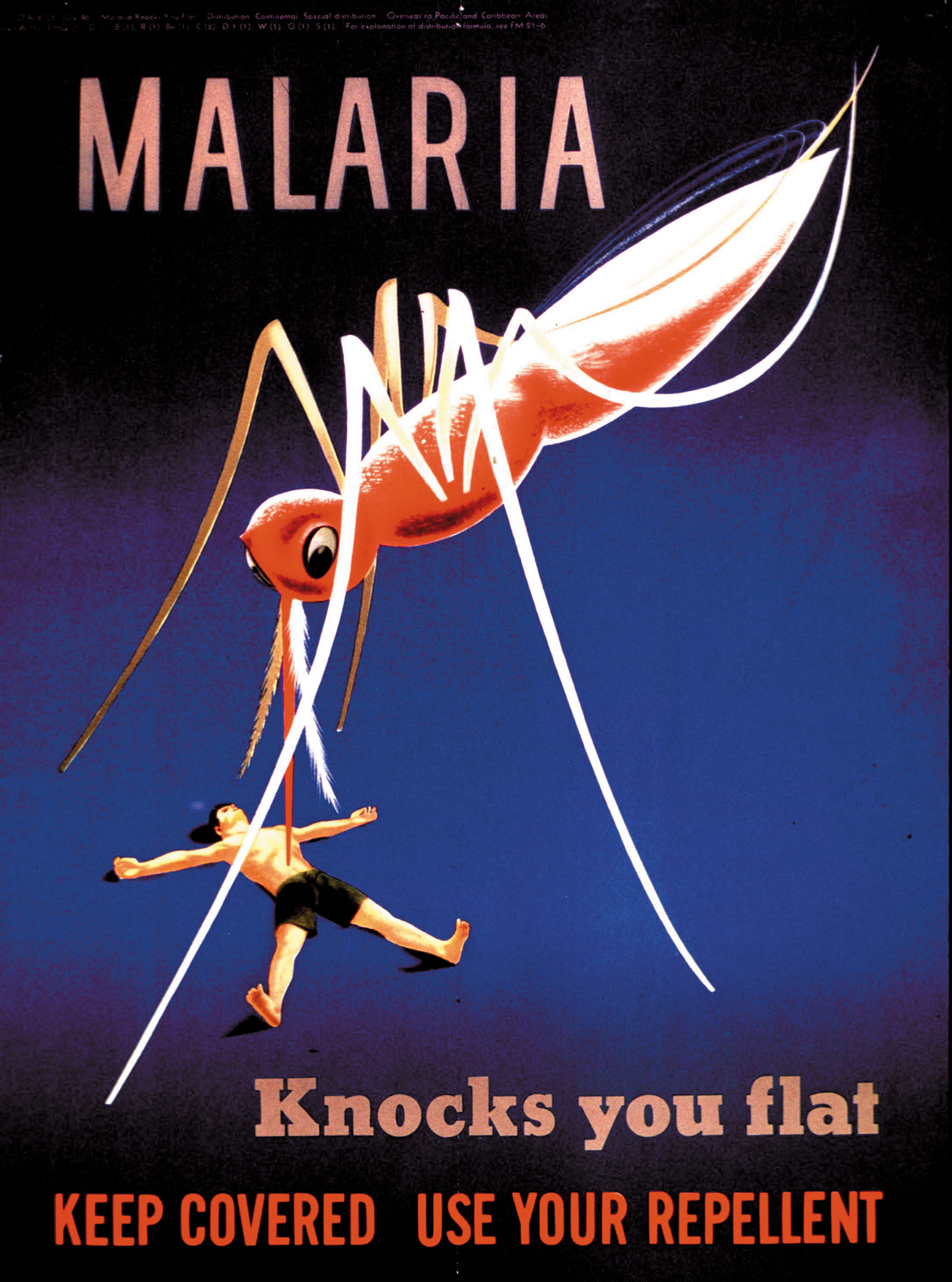 A poster for a US public health campaign urging precautions against malaria, circa 1920